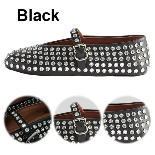 Glitter Shoes with Buckle Strap Rhinestone Ballet Flats Crystal  Comfortable Casual Shoes