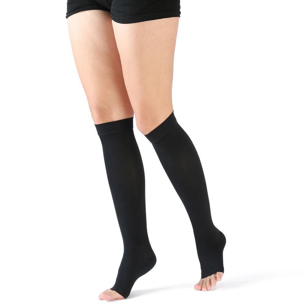 40-50 mmHg Compression Socks Knee High Open Toe, Support, Increase Blood Circulation