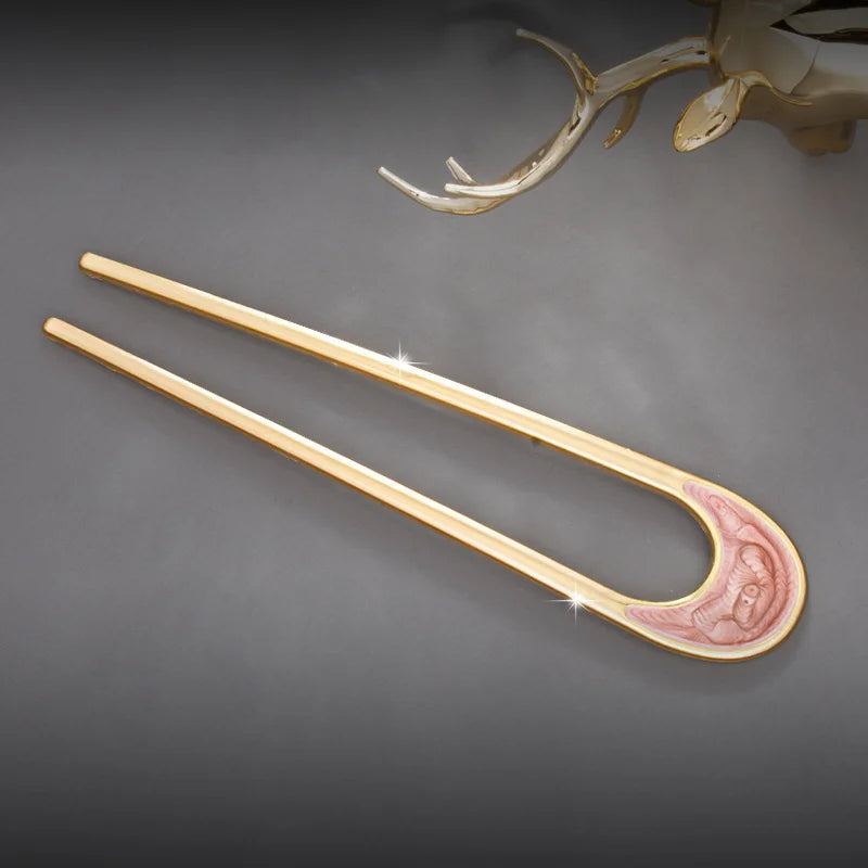 Fashion Luxury Elegant Shell Enamel Hairpin for Women Metal U Shape Hair Stick Hair wear Accessories Jewelry
