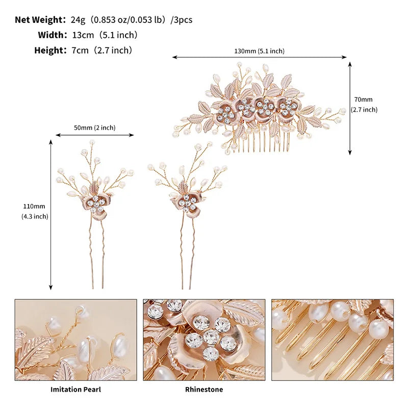 Luxury Pearls Flower Hair Comb Hair Pins Clips Set Cute Hair Fork Headpieces for Women Jewelry Gift Hair Accessory