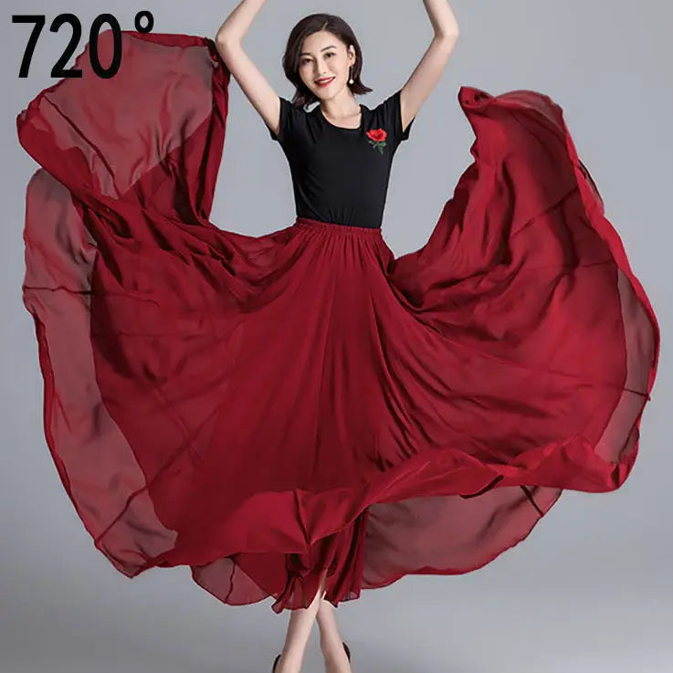 Pleated High Waist Chiffon Long Skirt