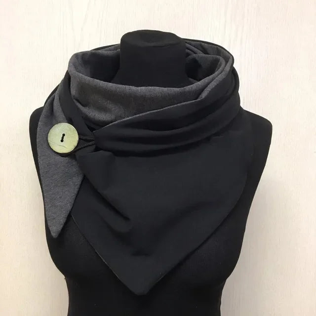 Winter Women's Floral Print Thick Warm Scarf – Windproof Double-Layer Buttoned Wrap