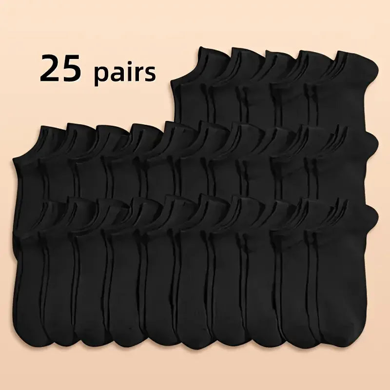 25 pairs of socks men's and women's black and white socks  anti-odor and sweat absorption thin boat socks
