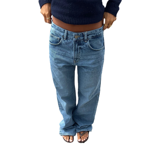 Women s Stylish Star Print Loose Denim Jeans for Spring and Fall - Casual Low Waist Trousers with a Fashionable Twist