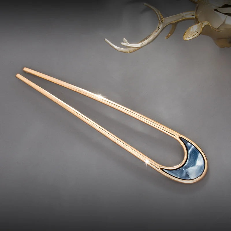 Fashion Luxury Elegant Shell Enamel Hairpin for Women Metal U Shape Hair Stick Hair wear Accessories Jewelry