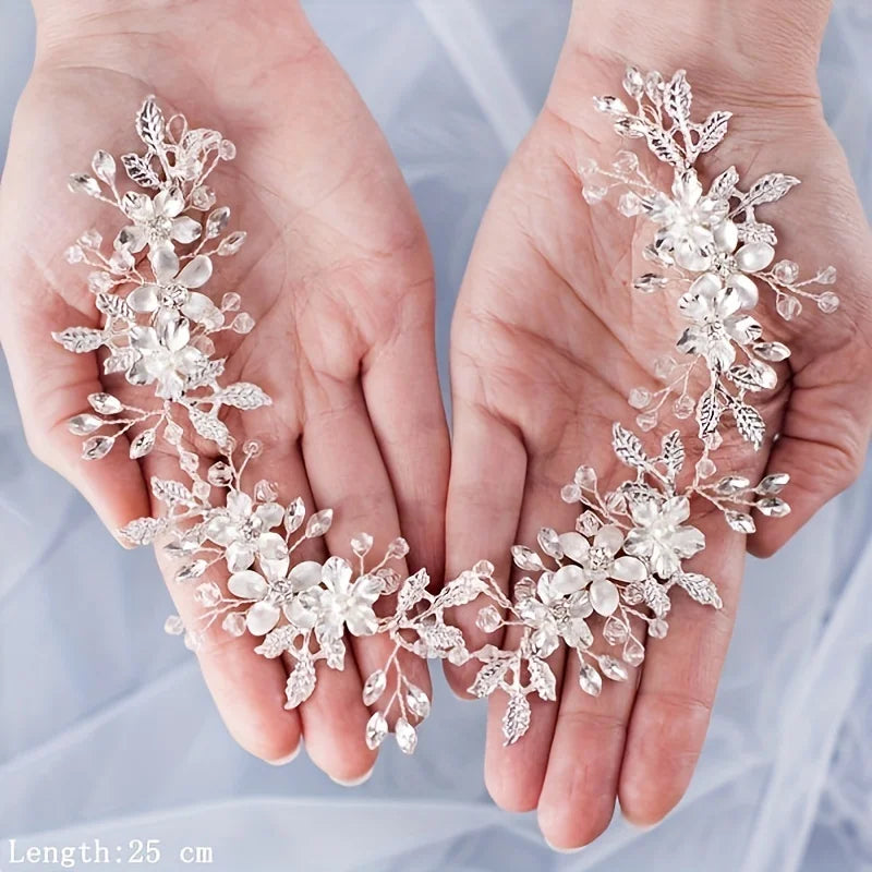 Hair Accessories Crystal Pearl Headband  Rhinestone Leaf Headband Hairband For Women Elegant Princess Headwear