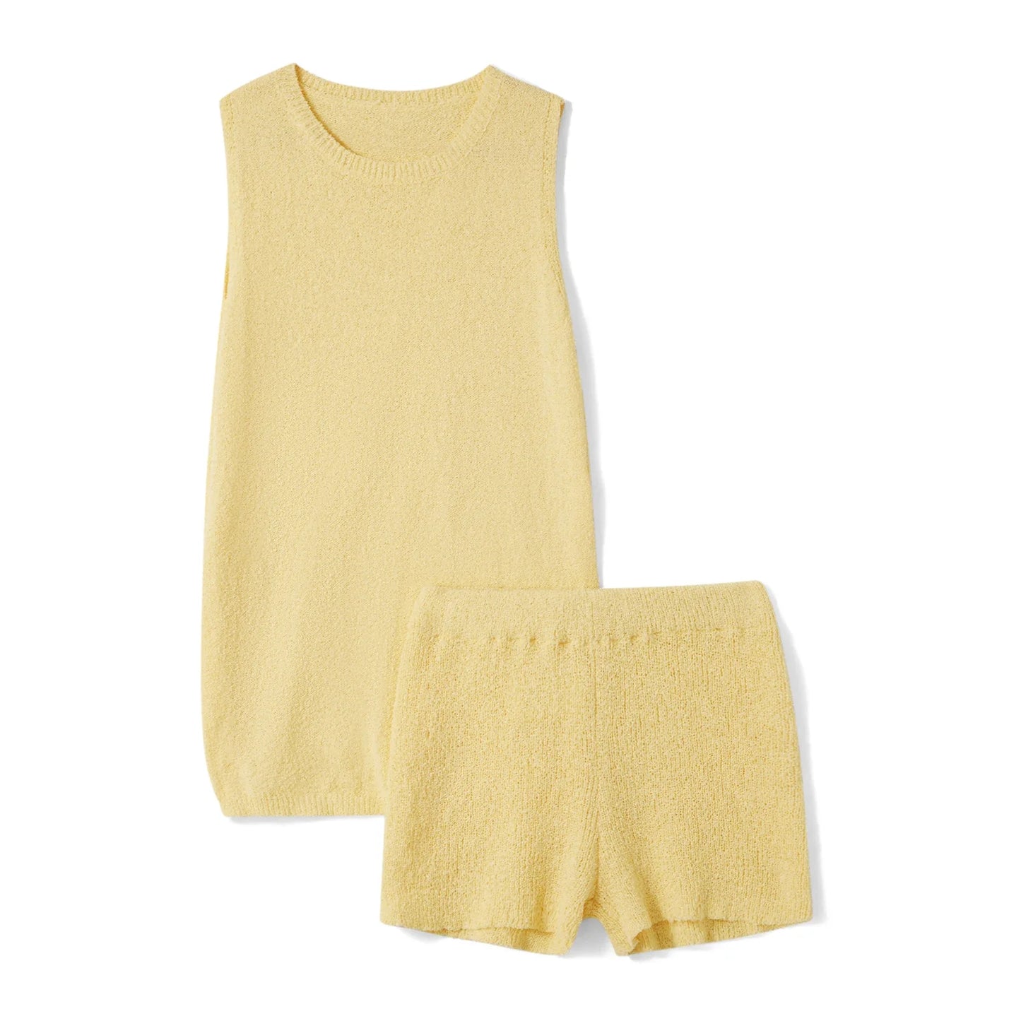 Women's Knitted Set Sleeveless Crew Neck High Slit Pullover Tank Tops with Elastic Waist Shorts Summer Outfits