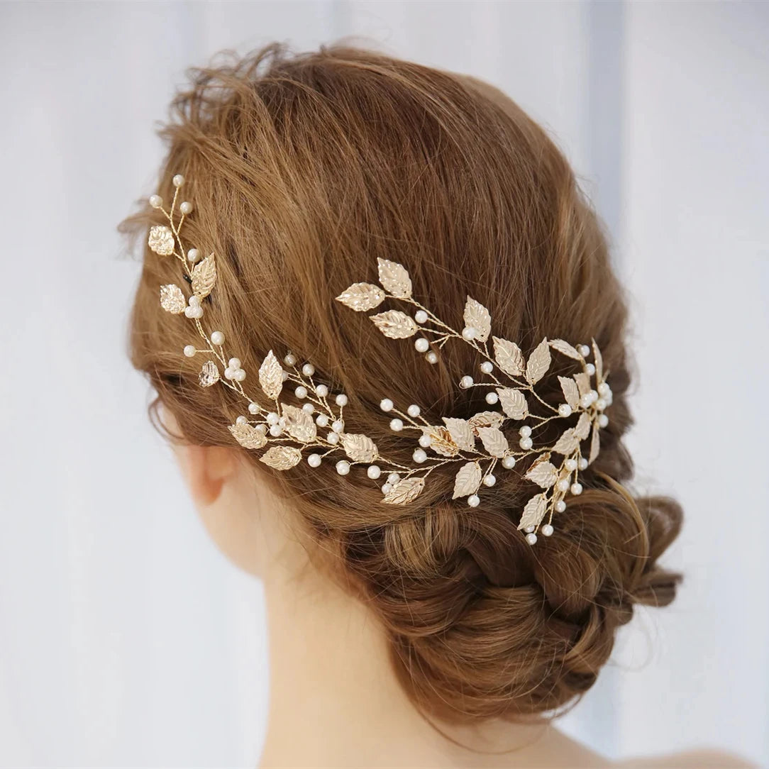 Flower Leaf Crystal Pearl Headband Hairband For Women  Hair Accessories Vine Jewelry Band Headband