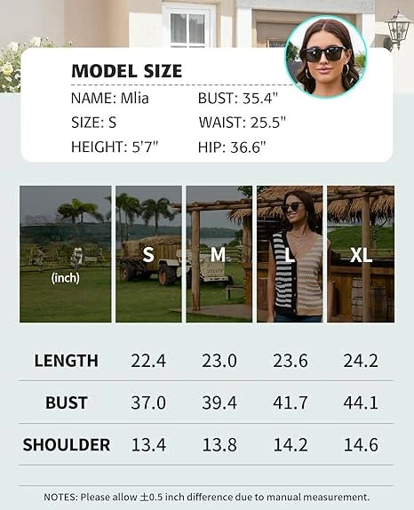 Women Knit Sweater Vest Striped Sleeveless V Neck Loose Fitting Fashion Colorblock Button Up