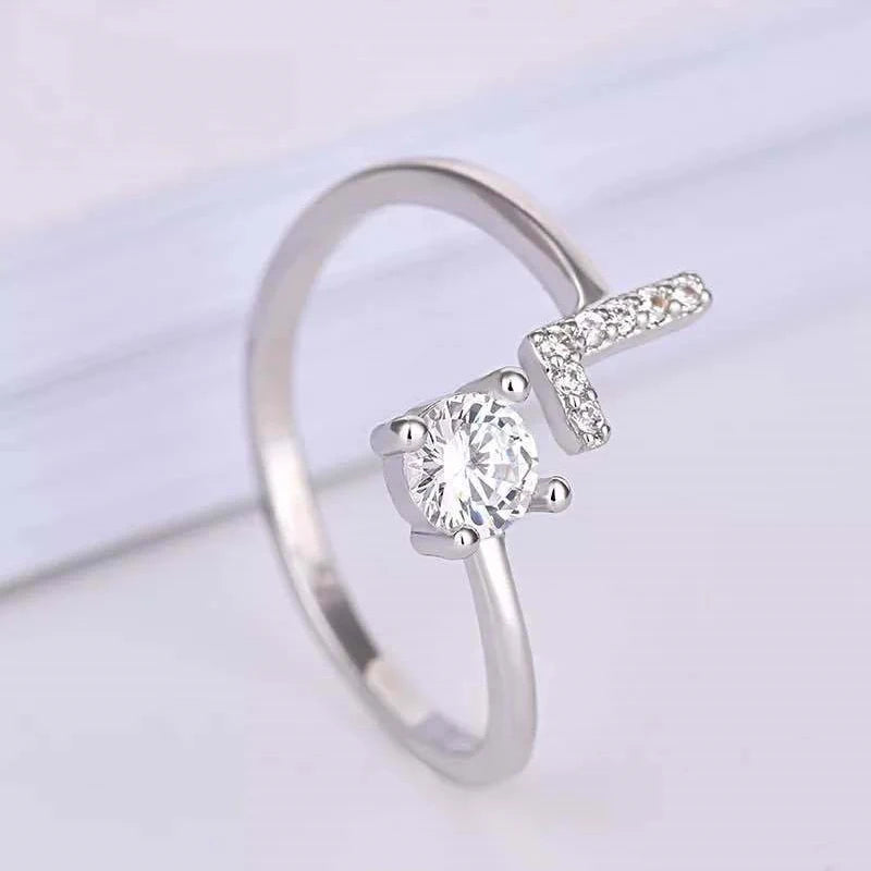 Shining Rhinestone 26 Letters Adjustable Rings  Initial A-Z Alphabet Opening Ring