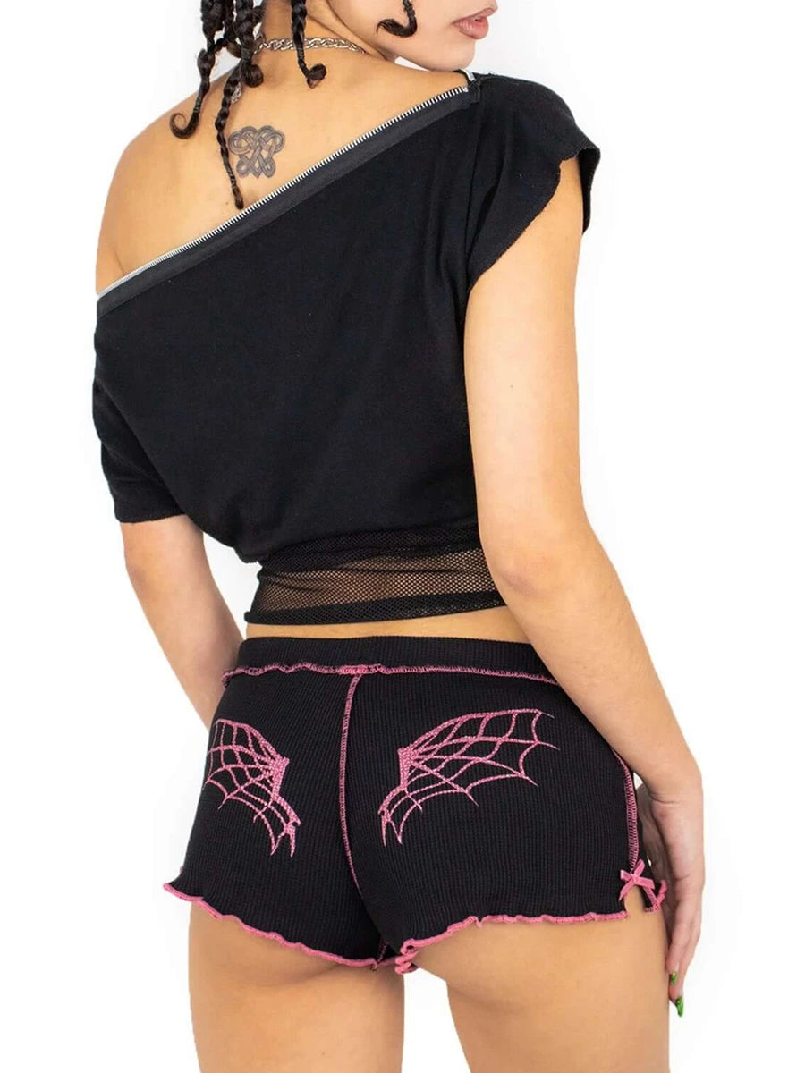 High Waist Lounge Shorts with Side Slits and Bow Detail for Summer Sleepwear Cheeky shorts