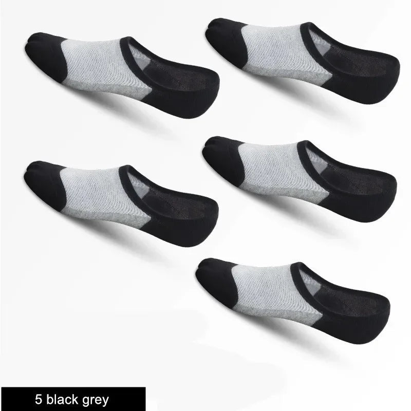 5 Pairs/pack Man  Style Mesh Breathable Short Socks Male Sweat-absorbent Silicone Cotton Socks Men's Invisible Socks