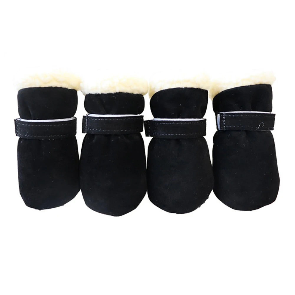 4pcs/set Plush Pet Dog Shoes Autumn Winter Warm Dog Boots Socks Comfortable Anti-slip Puppy  Rain Snow Booties Footwear