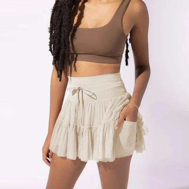 Sport Pleated Skirts With Safety Shorts  High Waist Skirts