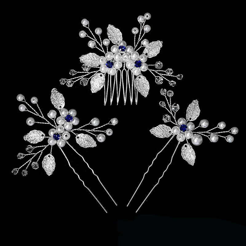 Luxury Pearls Flower Hair Comb Hair Pins Clips Set Cute Hair Fork Headpieces for Women Jewelry Gift Hair Accessory
