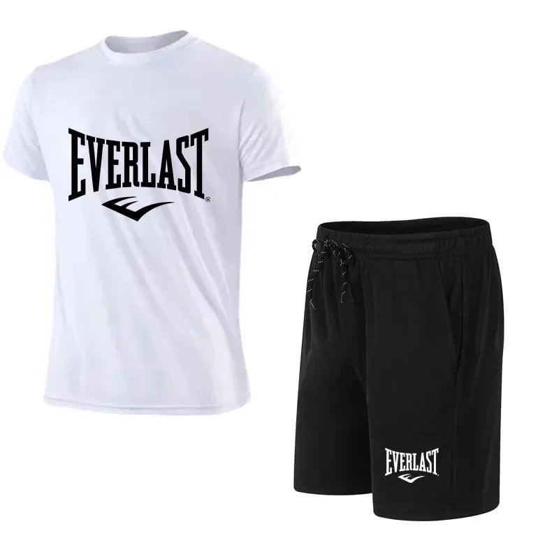 Summer Simplify Style Men's Sports Fashion Sets, Summer Leisure  Short Sleeve Tops + Shorts 2 Piece ,Outfit Outdoor Run Gym