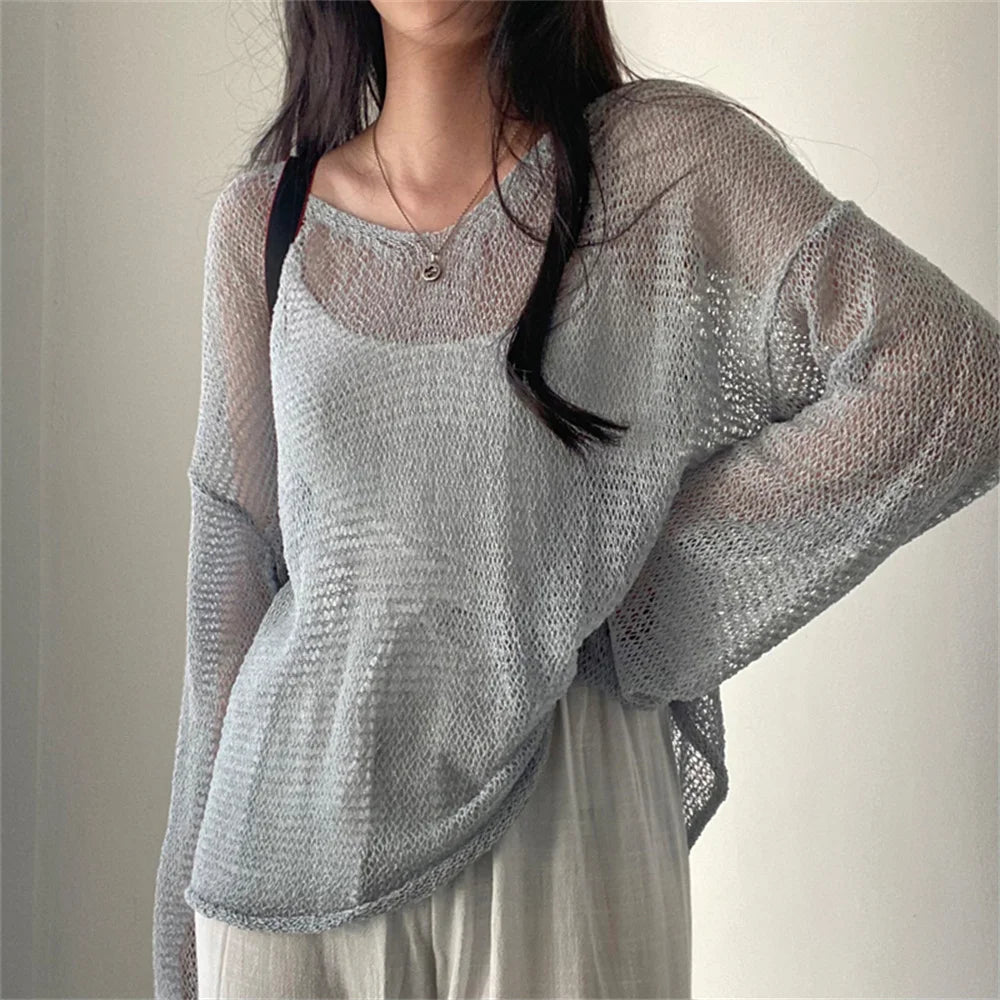 Women's Lazy Style Full Sleeves Jumpers Tops Hollow Out Sexy Women Fashion Casual Streetwear Chic Femme Sweaters Pullovers