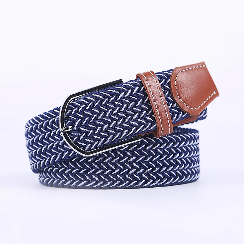 Casual Knitted Pin Buckle Belt Woven Canvas Elastic Expandable Braided Stretch Belts Women Jeans