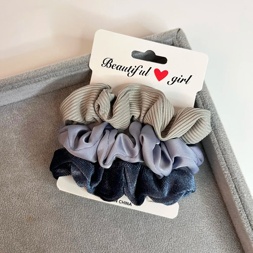 3PCS/Set Corduroy Knitted Small Scrunchies Elastic Hair Ties Women Girls Satin Ponytail Rubber Hair Bands Rope Hair Accessories