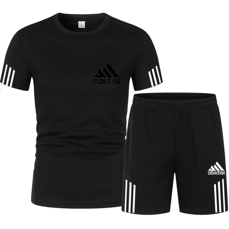 Summer Luxury Set Men's Short Sleeve Suit Fitness Fashion Casual Shorts Tracksuit Clothes for Mens T-shirt + Shorts 2-piece Set