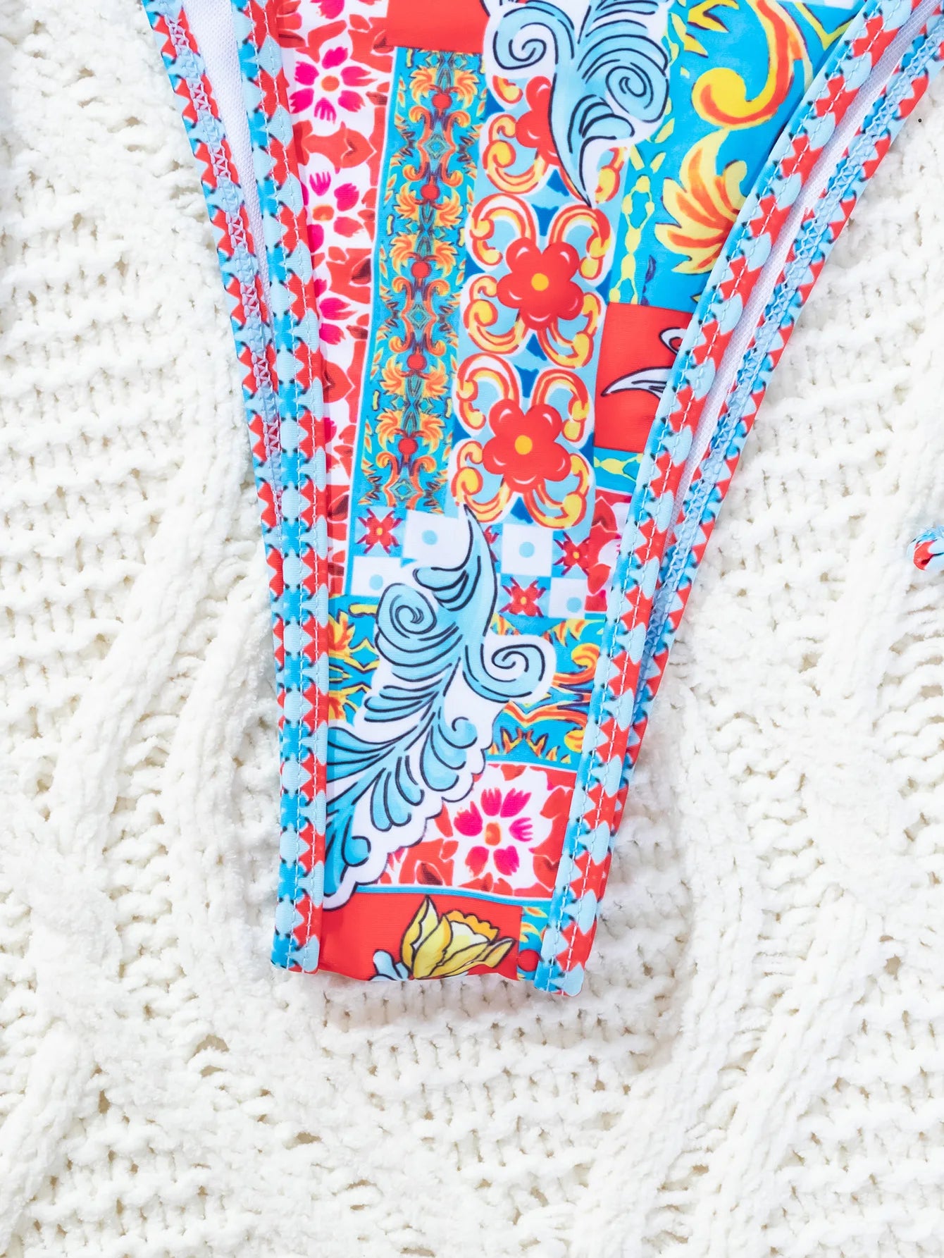Colorful Printed Bikini Set for Women  Thong Triangle Bra 2 Piece Swimsuit Suspender Backless