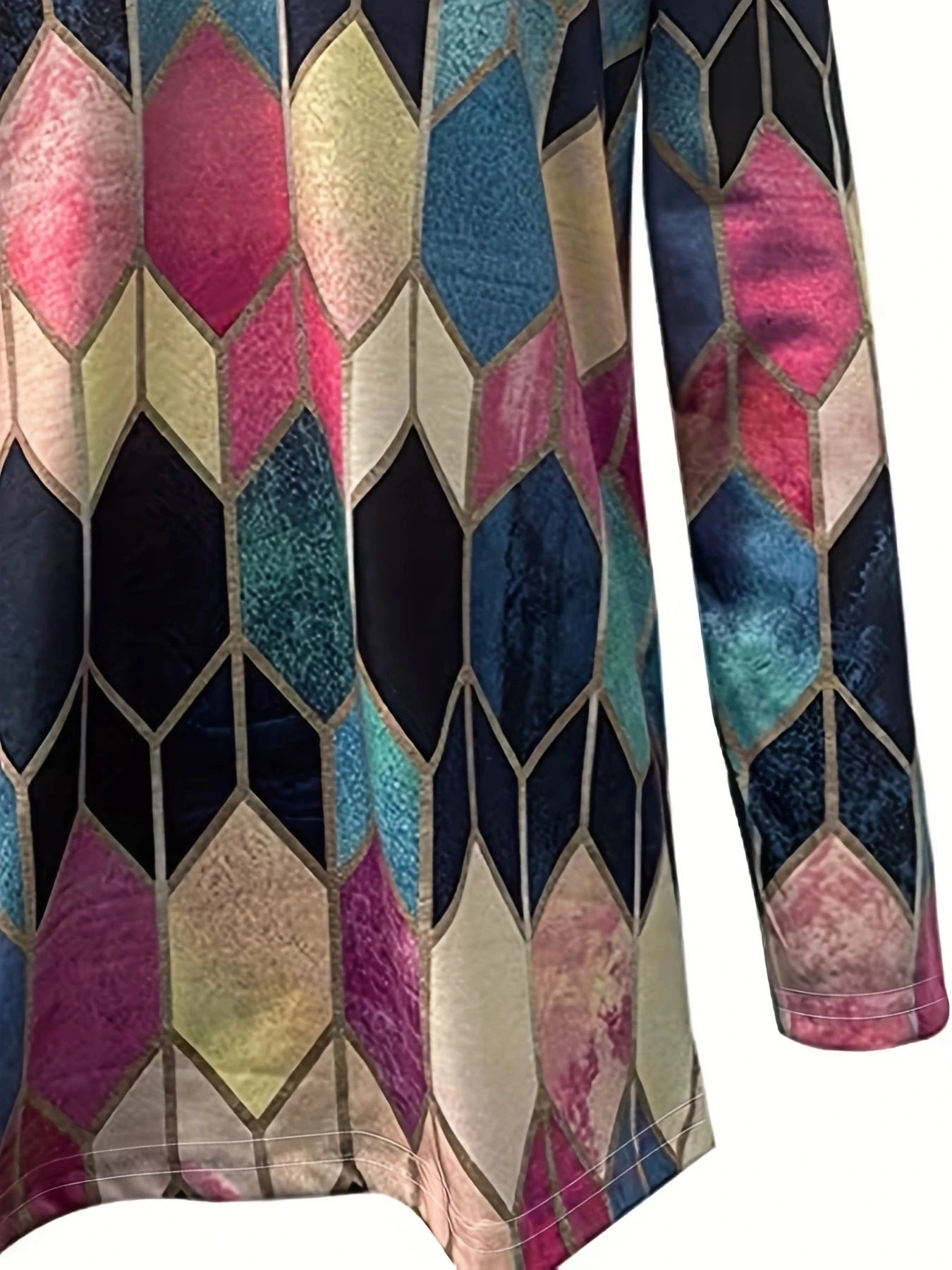Elegant Women's Polo Zipper Top - Geometric Design, Stretch & Durable, Versatile Casual Office Wear
