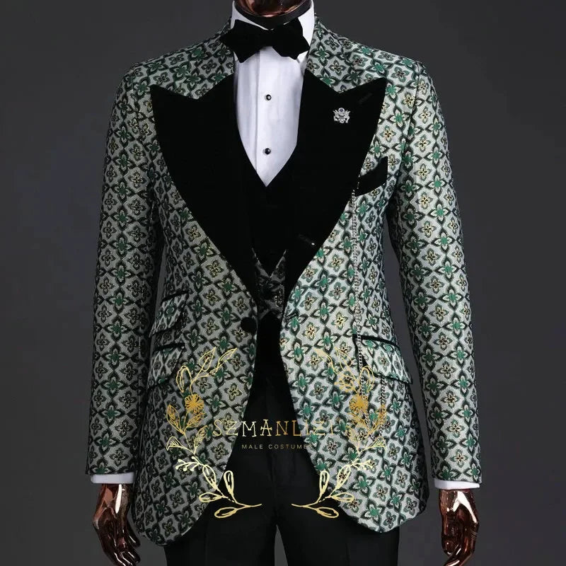 Latest Designs Men's Suits Shawl Lapel Groom Tuxedos Slim Fit Terno Prom Party 3 Pieces Set