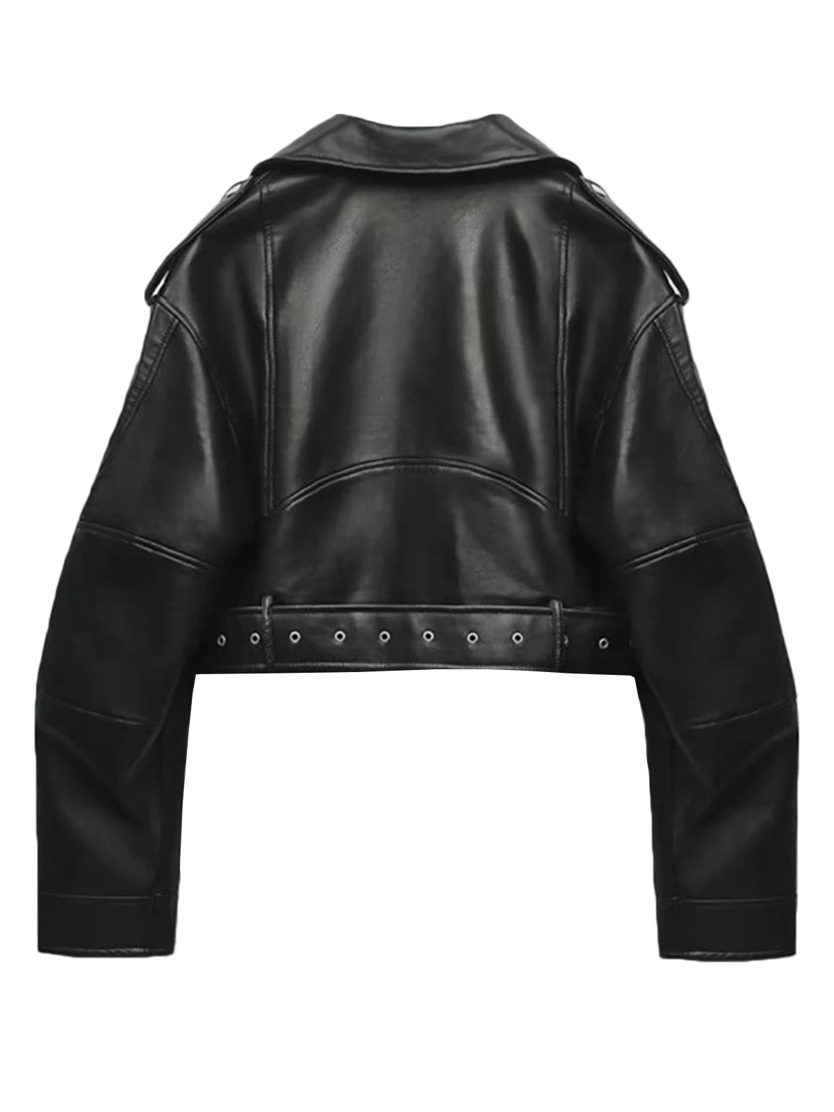 Faux PU Leather Jacket Casual Lady Lapel Zipper Short Leather Jacket High Street Motorcycle Coat