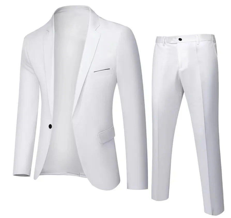 Fashion Jacket + Vest + Trousers Three or Two-piece Set Men's Solid Business Gentleman Casual Fit