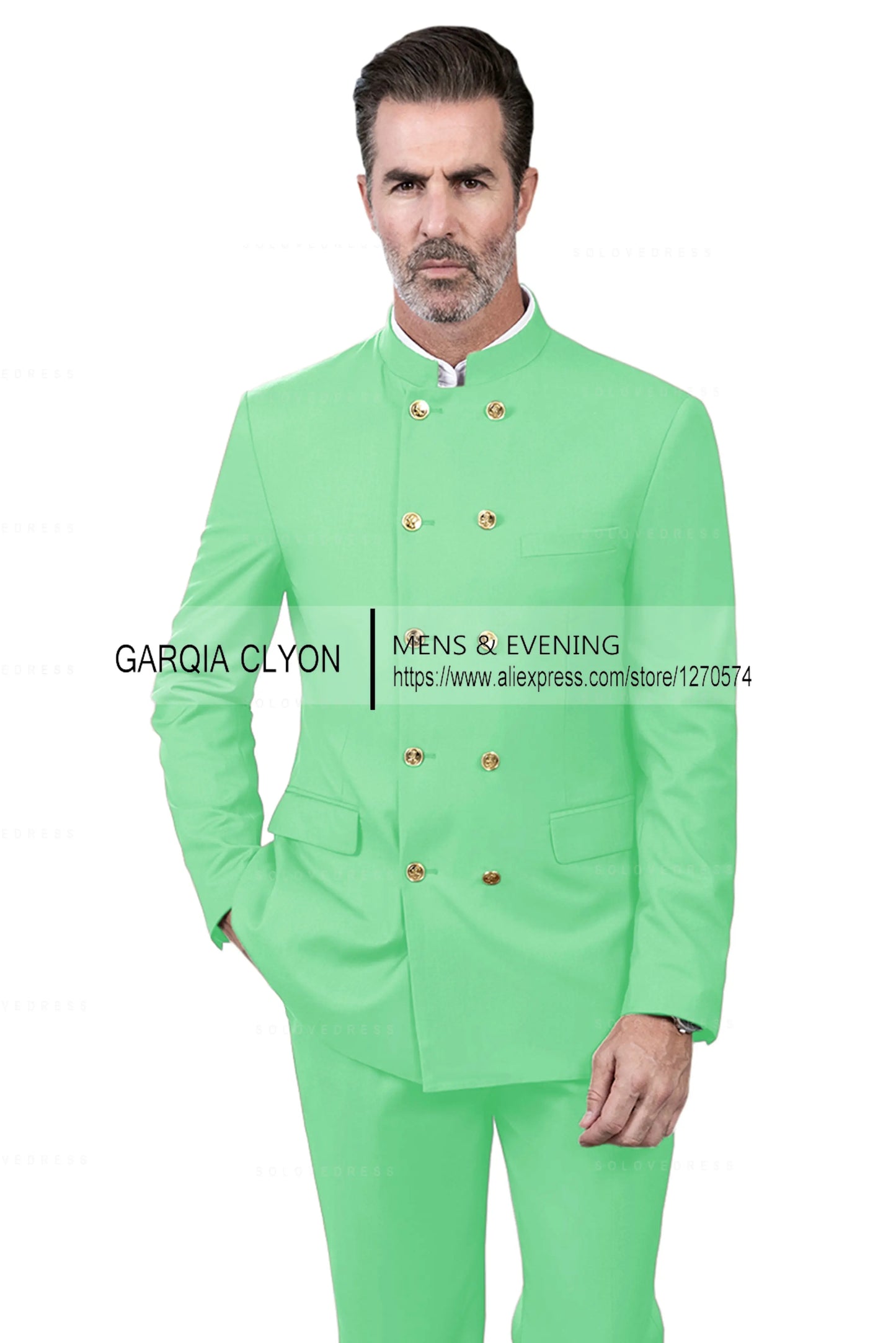 2 Piece Stand Collar Double-Breasted Chinese Style  Men's Suits With 3 Real Pocket Wedding SuitsTailored Fit (Blazer+Pants)