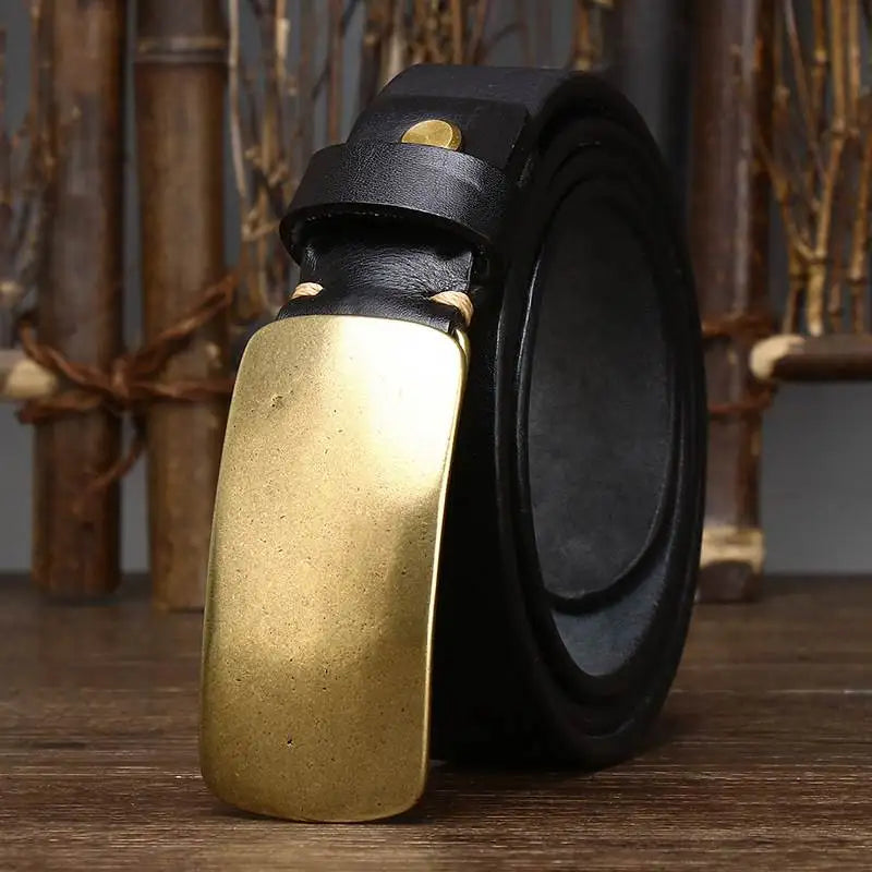 Brass retro tanned leather belt