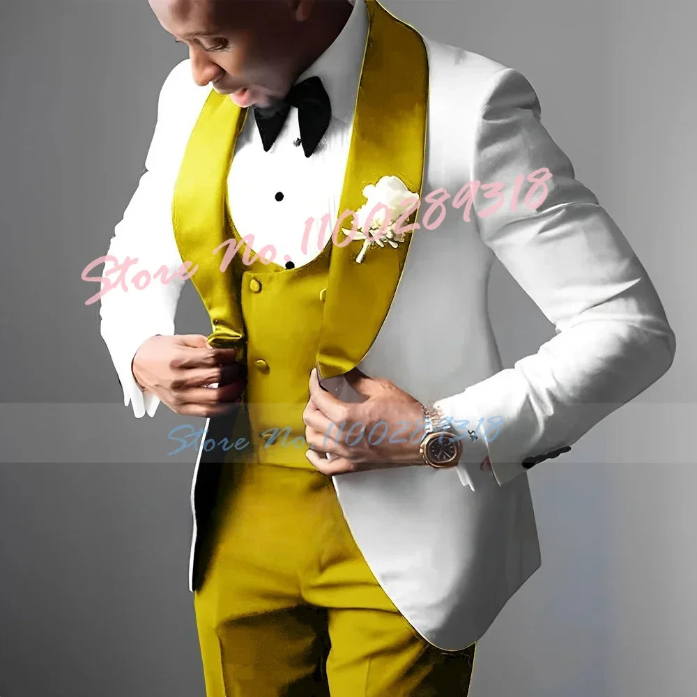 Men's Wedding Tuxedo Elegant Men's Suit Jacket Pants Vest 3-piece Set Wedding Suits for Men