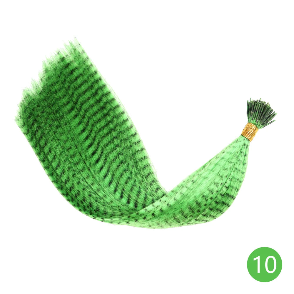 Feather Hair Extension 10Pieces Fake Hair I Tip Rainbow Synthetic Hair 16inch Hairpiece Feather for Hair Extension