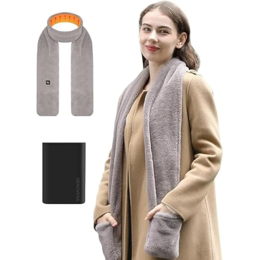 Heated Pocket Fur Scarf Rechargeable Heating Neck Warmer Shoulder Wrap Battery