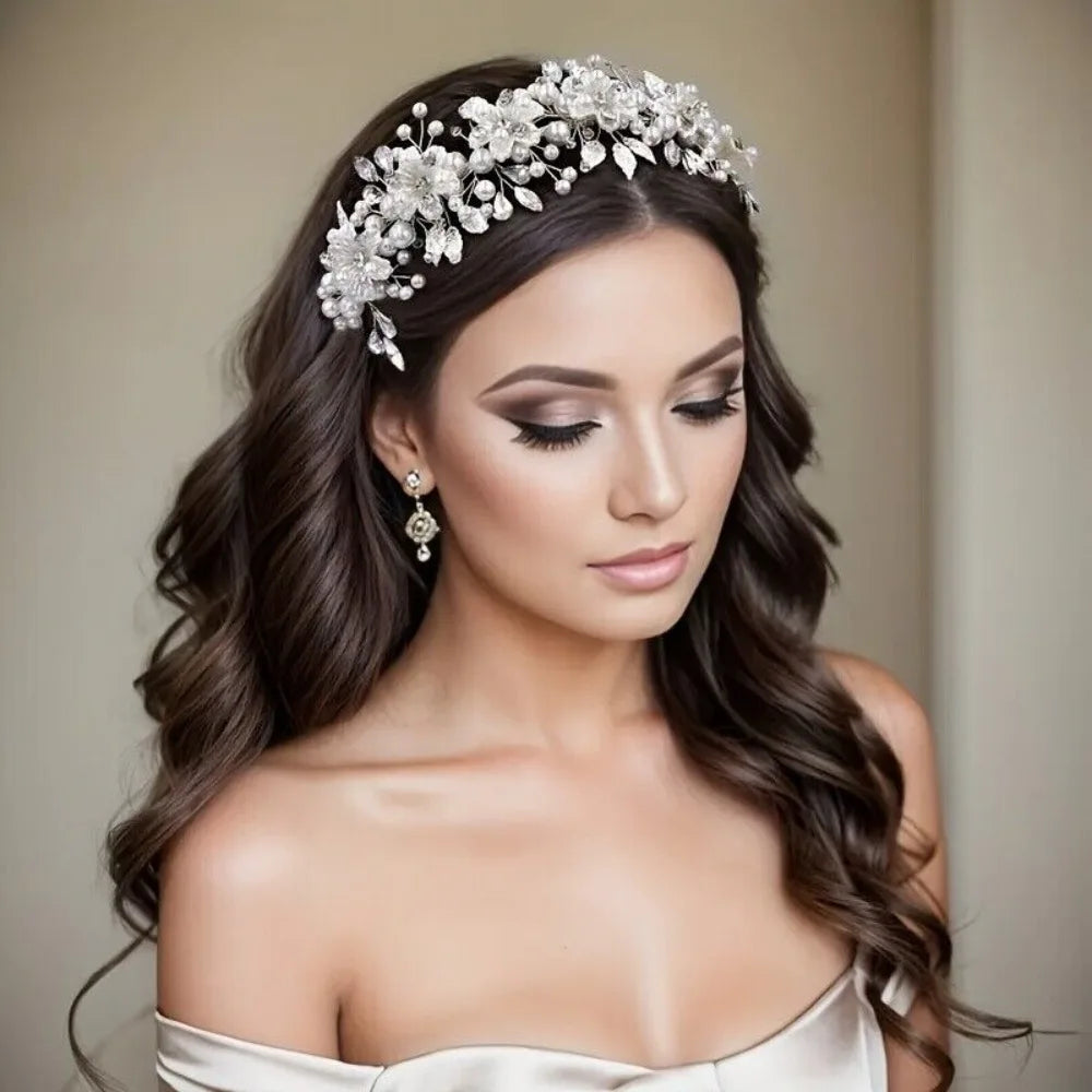 1Pcs Boho Style Handmade Faux Pearl Headwear Flower Shaped Hair Accessories