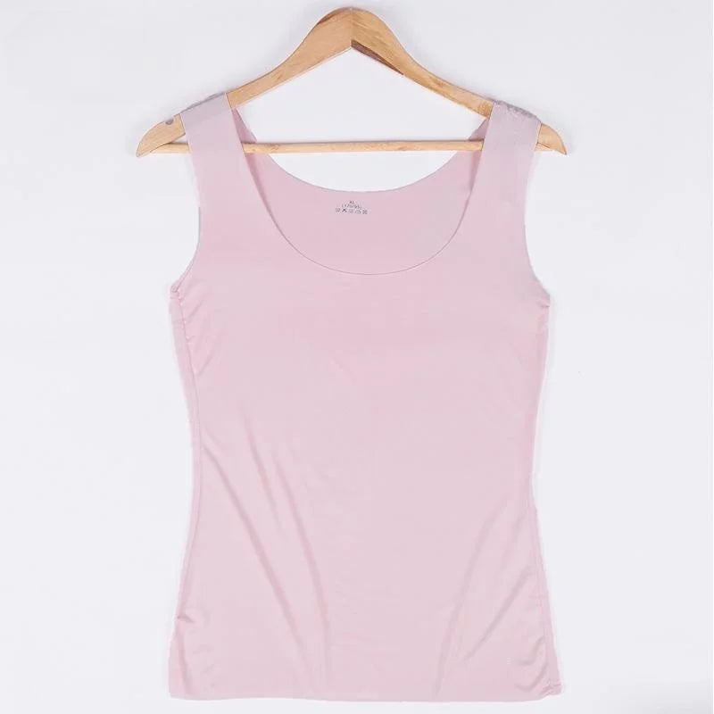Women Summer Tight fit No trace Tanks Cami Vest Fashion Casual Sleeveless Ladies Street Tanks Tops Tees Bra