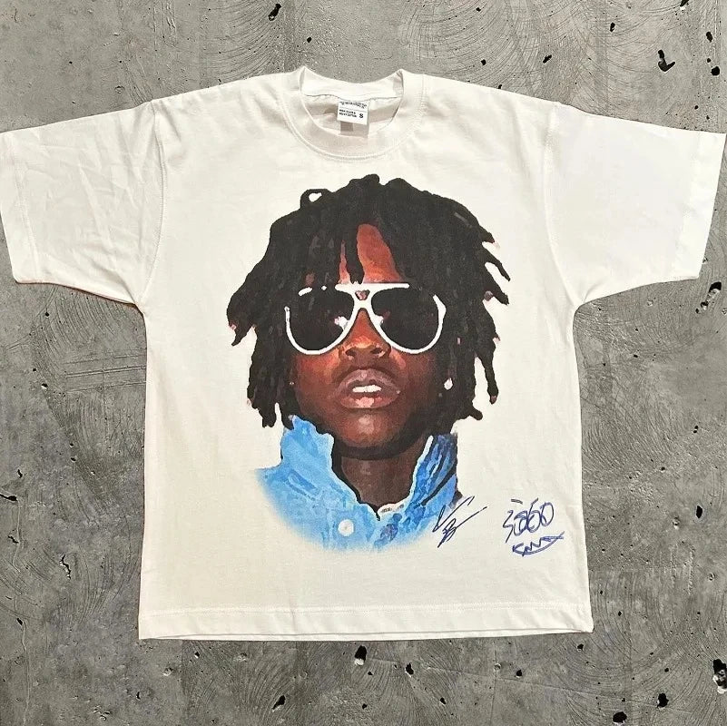 Men's T-Shirt Retro Trend Portrait Print Short Sleeve T-Shirt Y2k Gothic  Hip Hop Couple Casual Loose T Shirt Summer Top