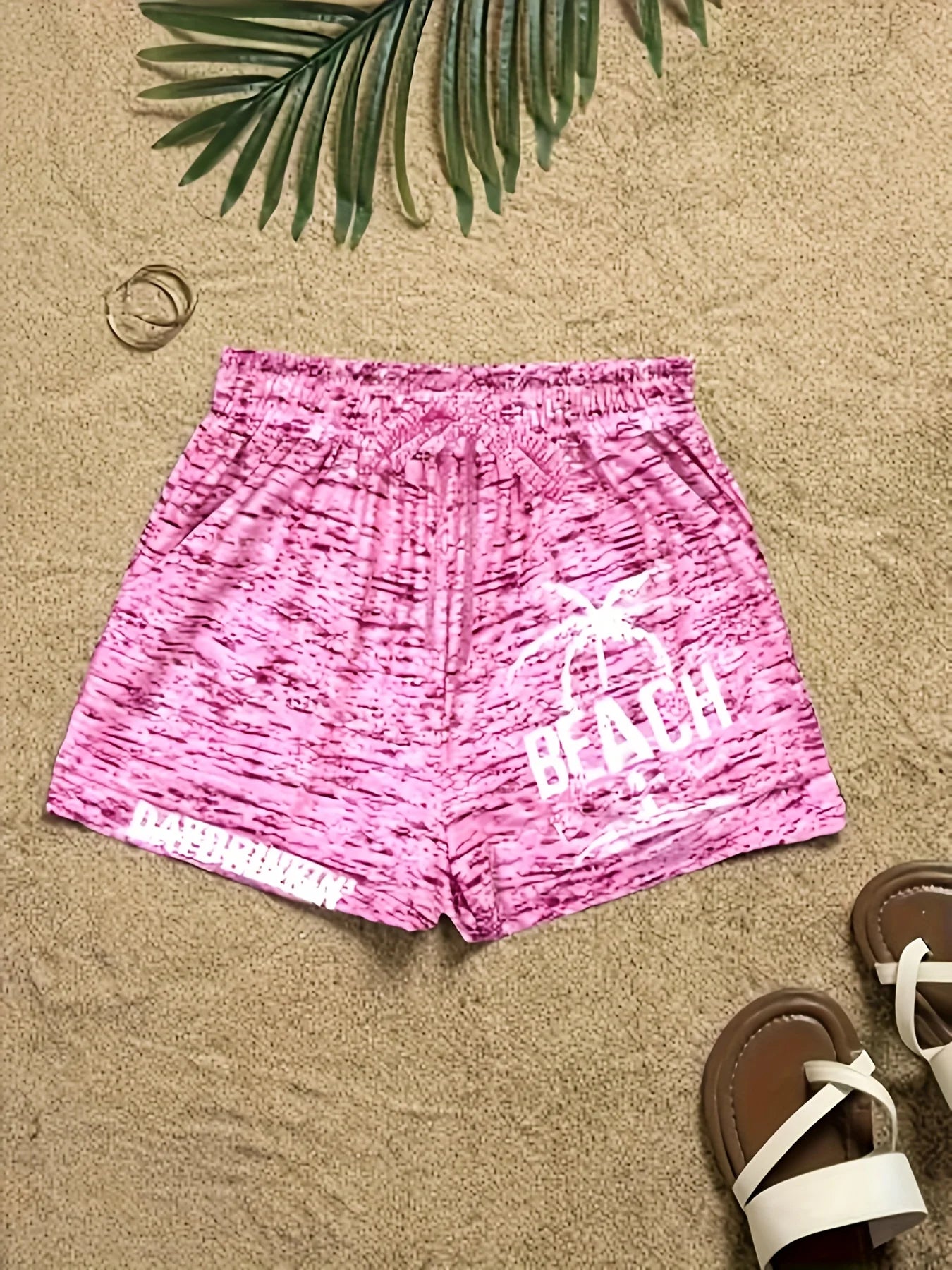 Women's Tropical Palm Printed Drawstring Shorts - Comfortable and Stylish Sportswear with Pocket Belt Perfect for Summer Casual