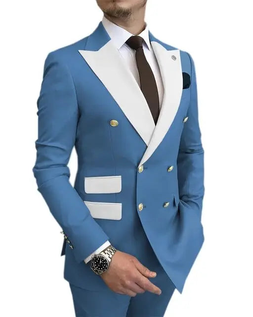 Slim Fit 2 Piece Wedding Men's Suits Solid Groom Tuxedos Formal Suits for Prom Party Best Man Peak Lapel Blazer Pants
