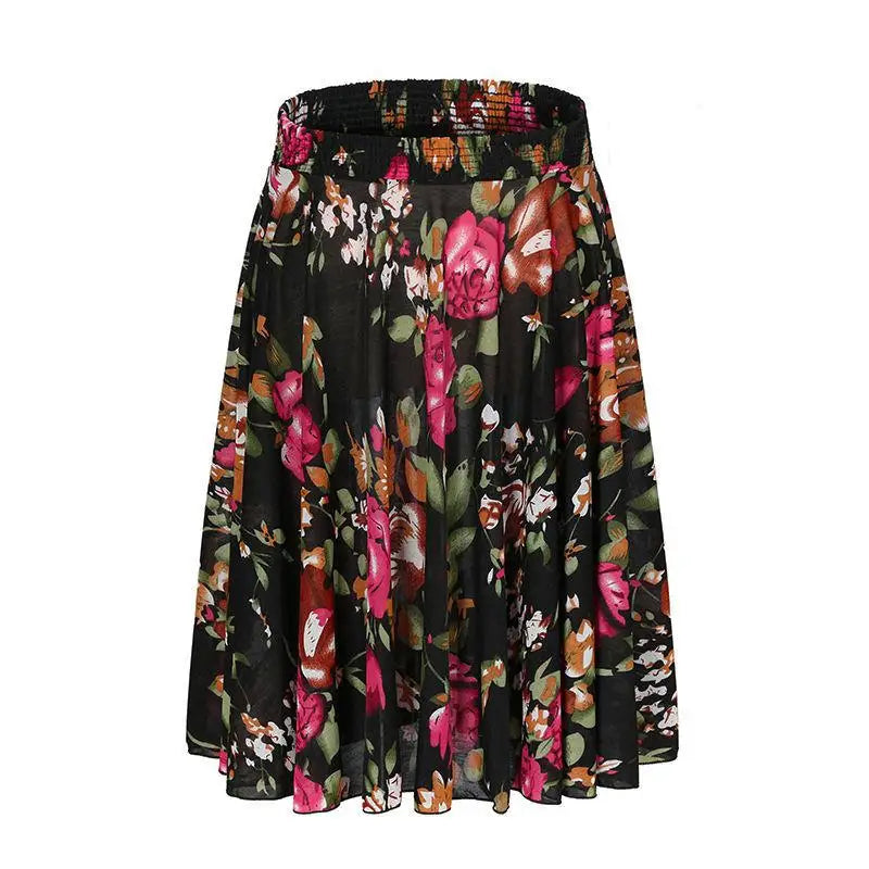 High Waist Printed  Floral Skirt Square Dance Ice Silk