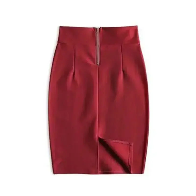 High Waist Skirt Midi Zipper Elastic  Office Pencil Skirt