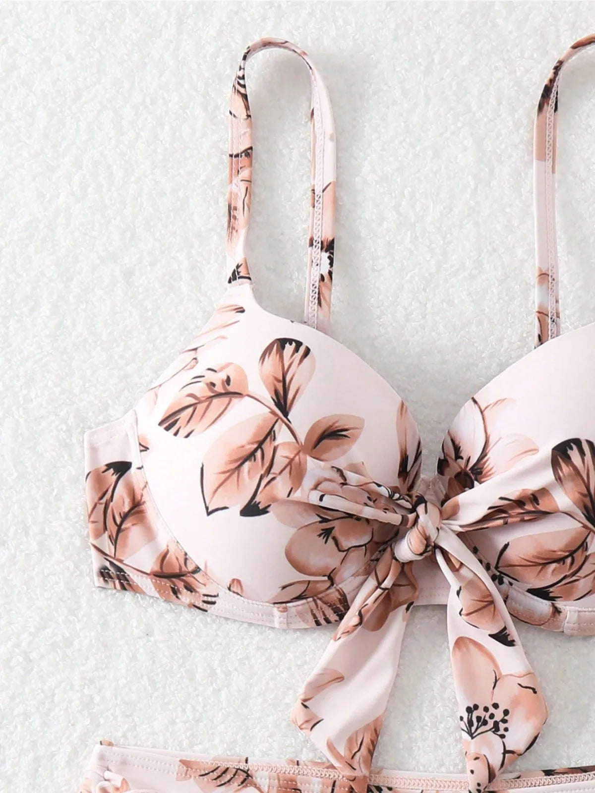 Women's Flower Print Two Piece Swimsuit High Waist Lace-up V-neck Bikini Set Bow Suspender Backless Beach Vacation