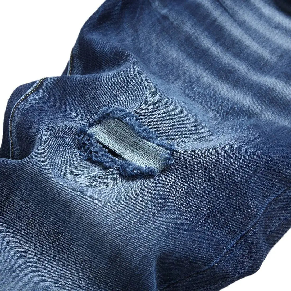 blue minimalist cat whiskers with holes, fashionable women's denim pants