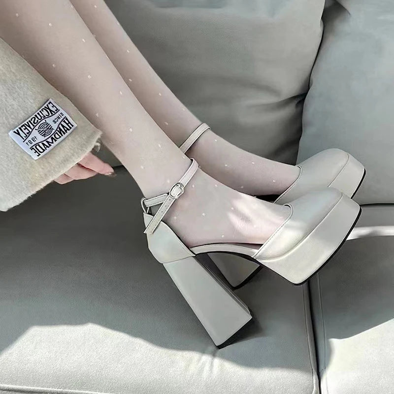 Super-high Heel Thick Heel Shoes Platform Sandals  Round Toe