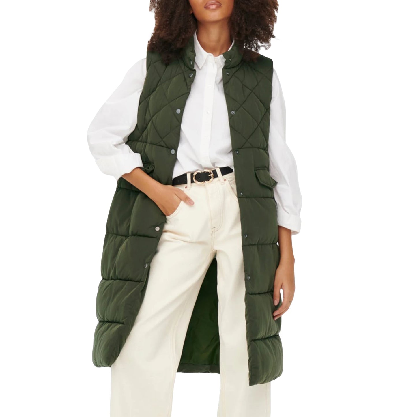 Quilted Puffer Vest Solid Color Warm down Jacket Button Cardigan