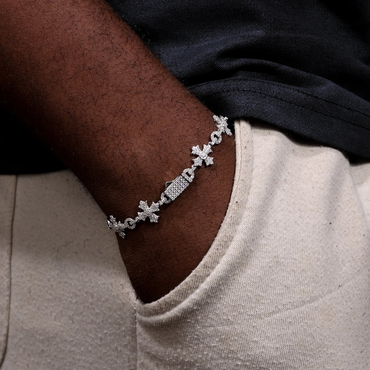 Sterling Silver 925 Charm Cross Chain Bracelets  Iced Out Moissanite Fine Jewelry