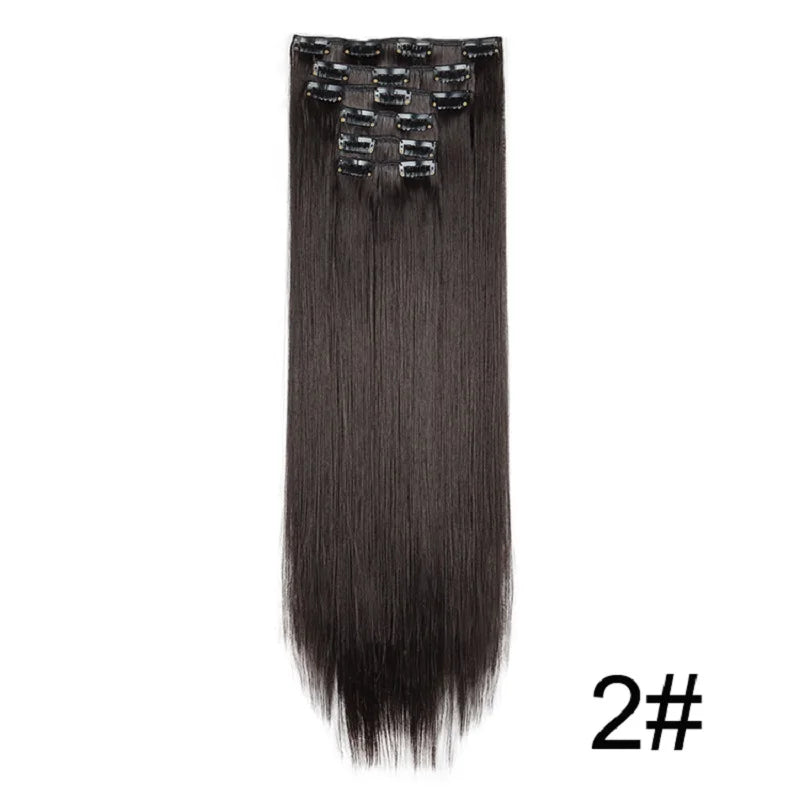 Synthetic 24Inch 16 Clips in Hair Extensions Long Straight Hairstyle Hairpieces Heat Resistant False Hair Daily Use