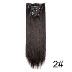 Synthetic 24Inch 16 Clips in Hair Extensions Long Straight Hairstyle Hairpieces Heat Resistant False Hair Daily Use