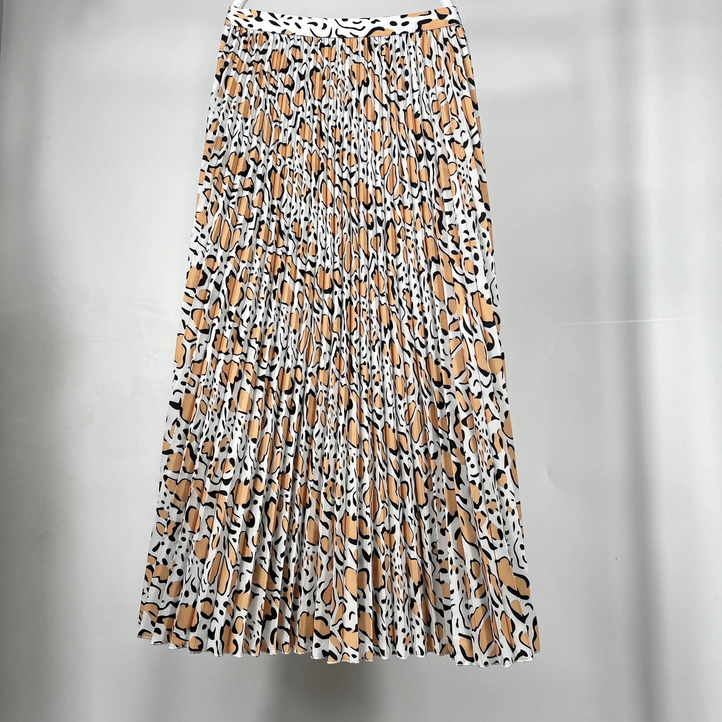 Floral Print Elastic HIgh Waist  Pleated Midi Skirt