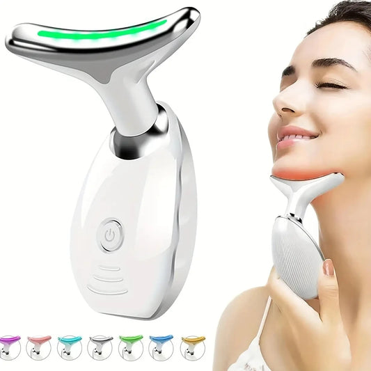 7LED Color Vibrating Neck Device neck and face skin massager, 1 piece set portable usb charging